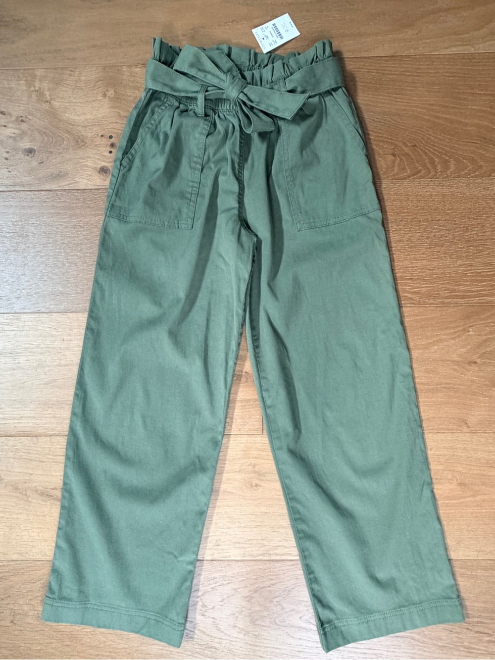 NWT Crewcuts Girls Paperbag Waist Pants High Rise Utility Olive Tie Belt Size 10